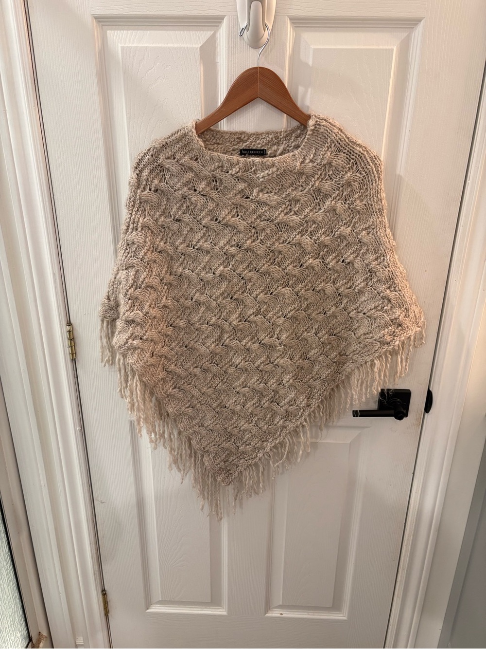 Holt Renfrew Textured Fringe Poncho in Light Beige